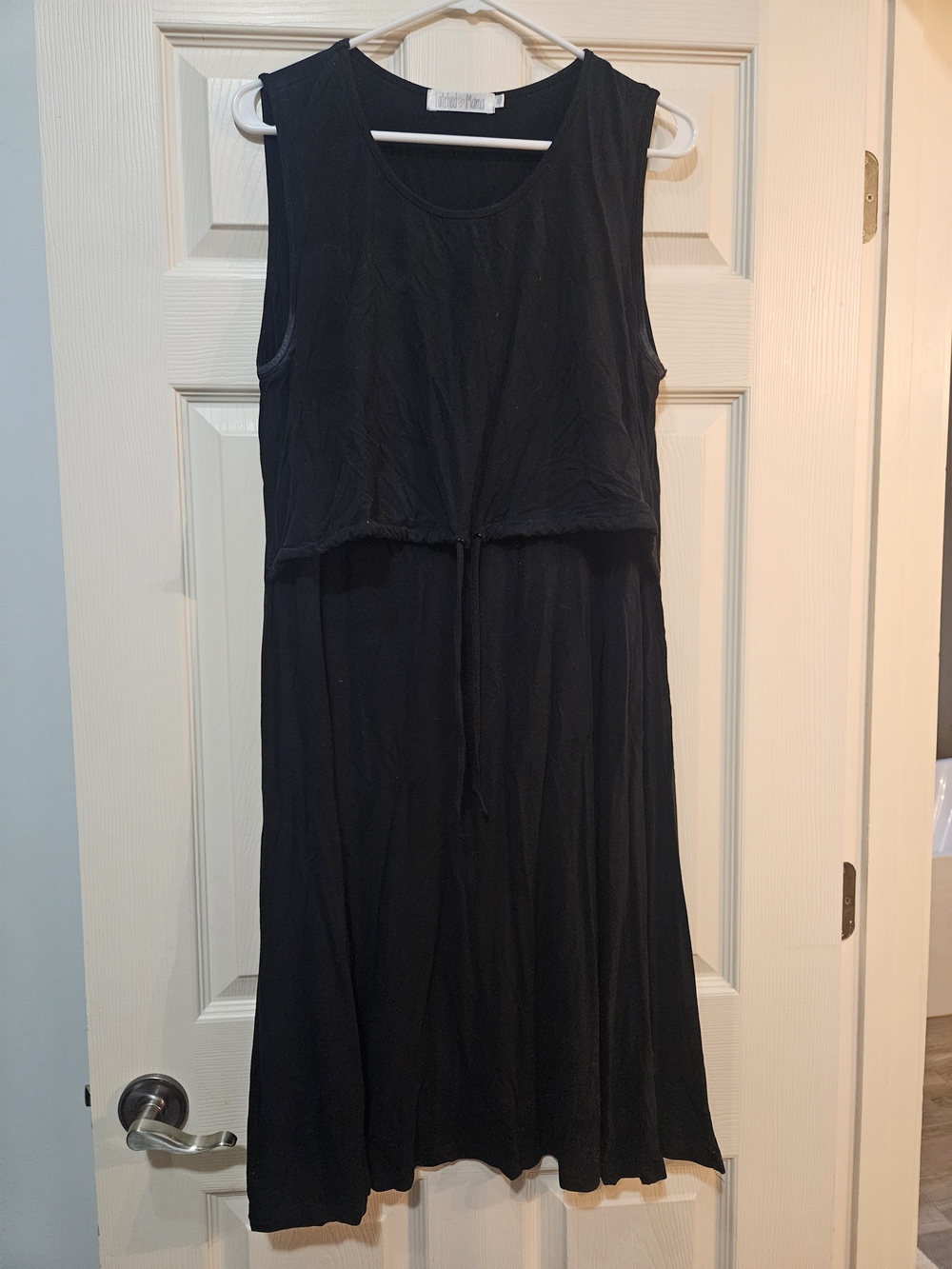 Sleeveless Black Nursing Dress with Drawstring Waist